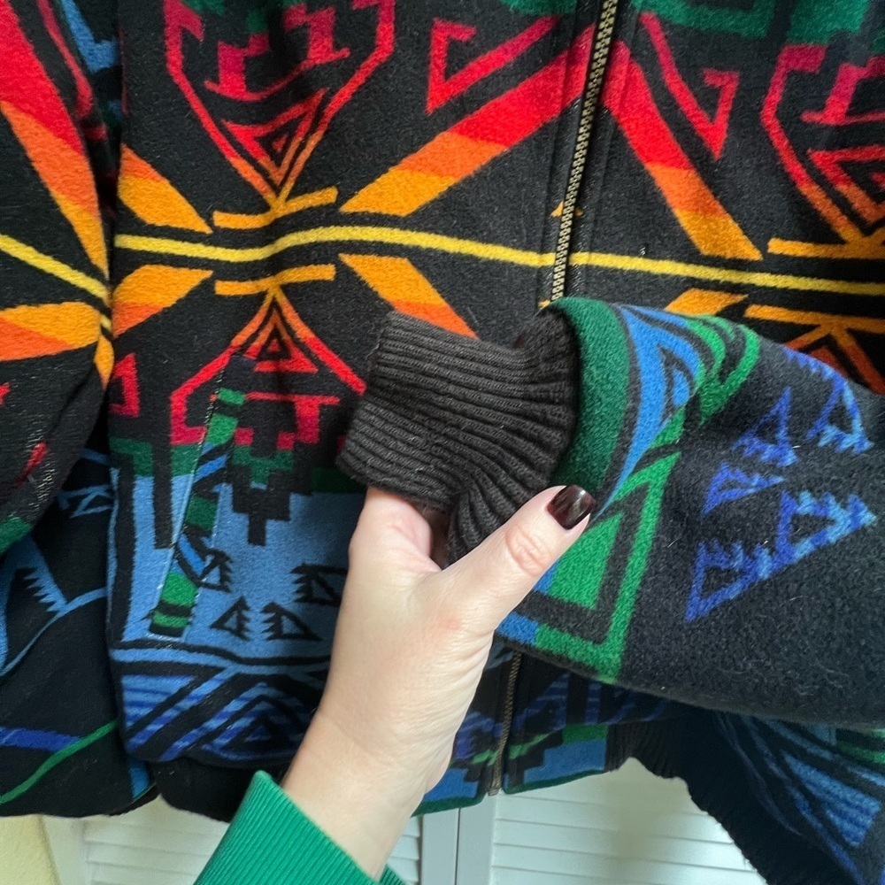Vintage Aztec Print PENDLETON Women’s Sz L Wool Bomber Jacket Rare - Picture 8 of 16